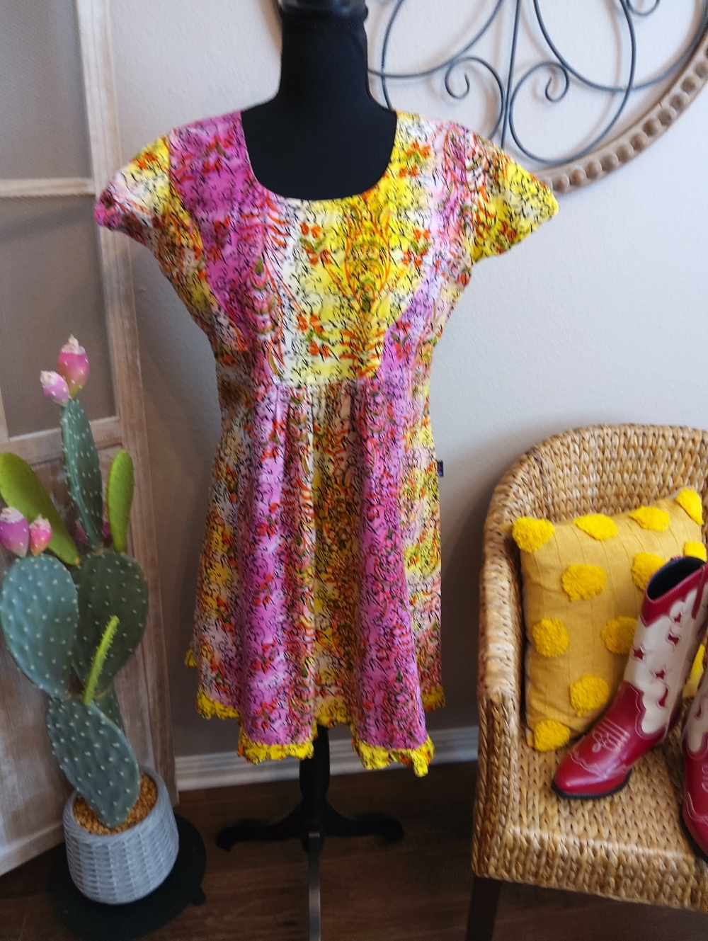 Ziva Ladies Maternity Floral Mix Short-Sleeve Dress in Pink & Yellow